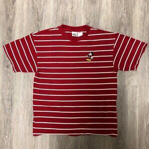 Vintage Disney Mickey Mouse T Shirt Women's Size Medium Embroidered Striped Tee
